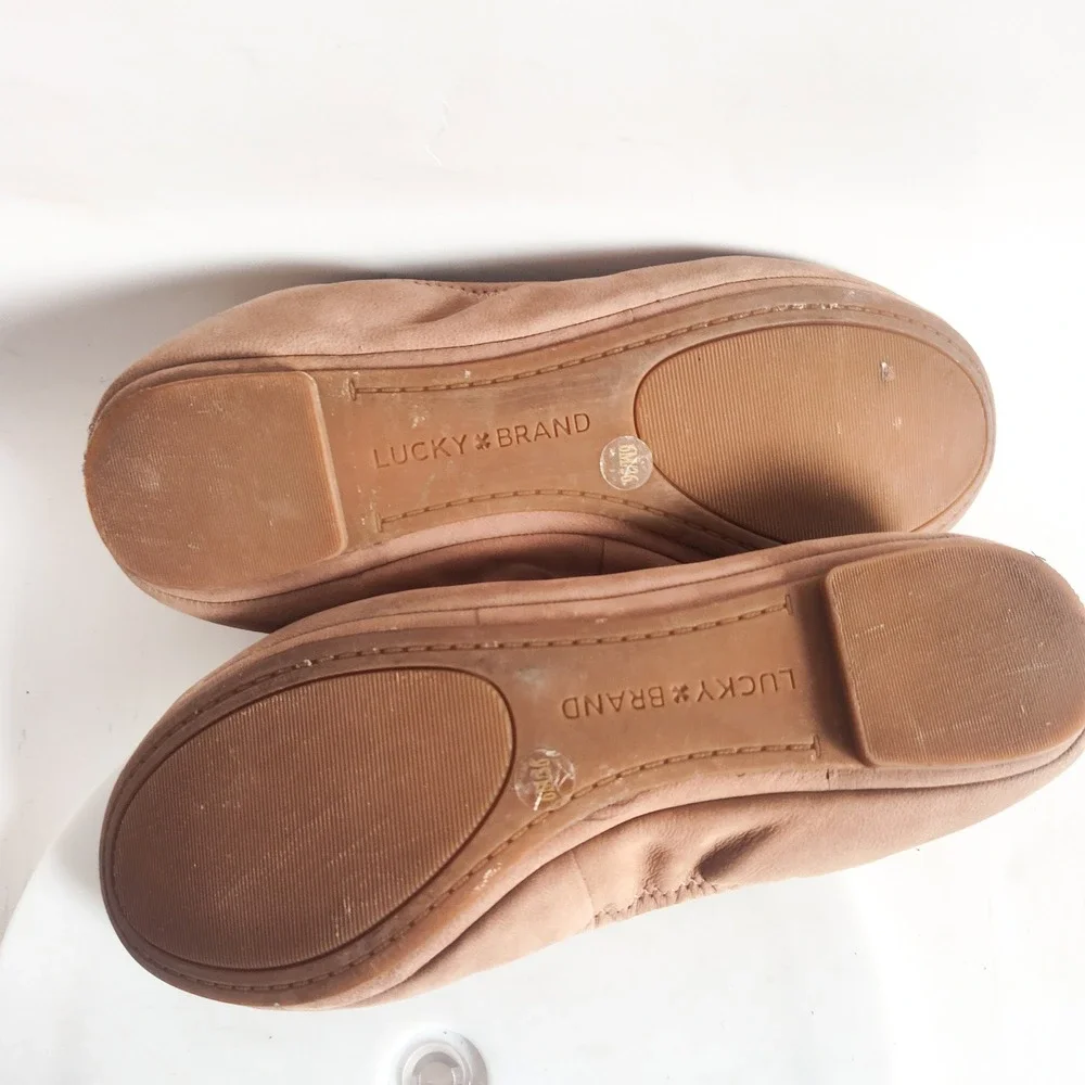 Lucky Brand Ballet‎ Flats Size 6 Tan Leather Lace Up Heel Slip On Shoes